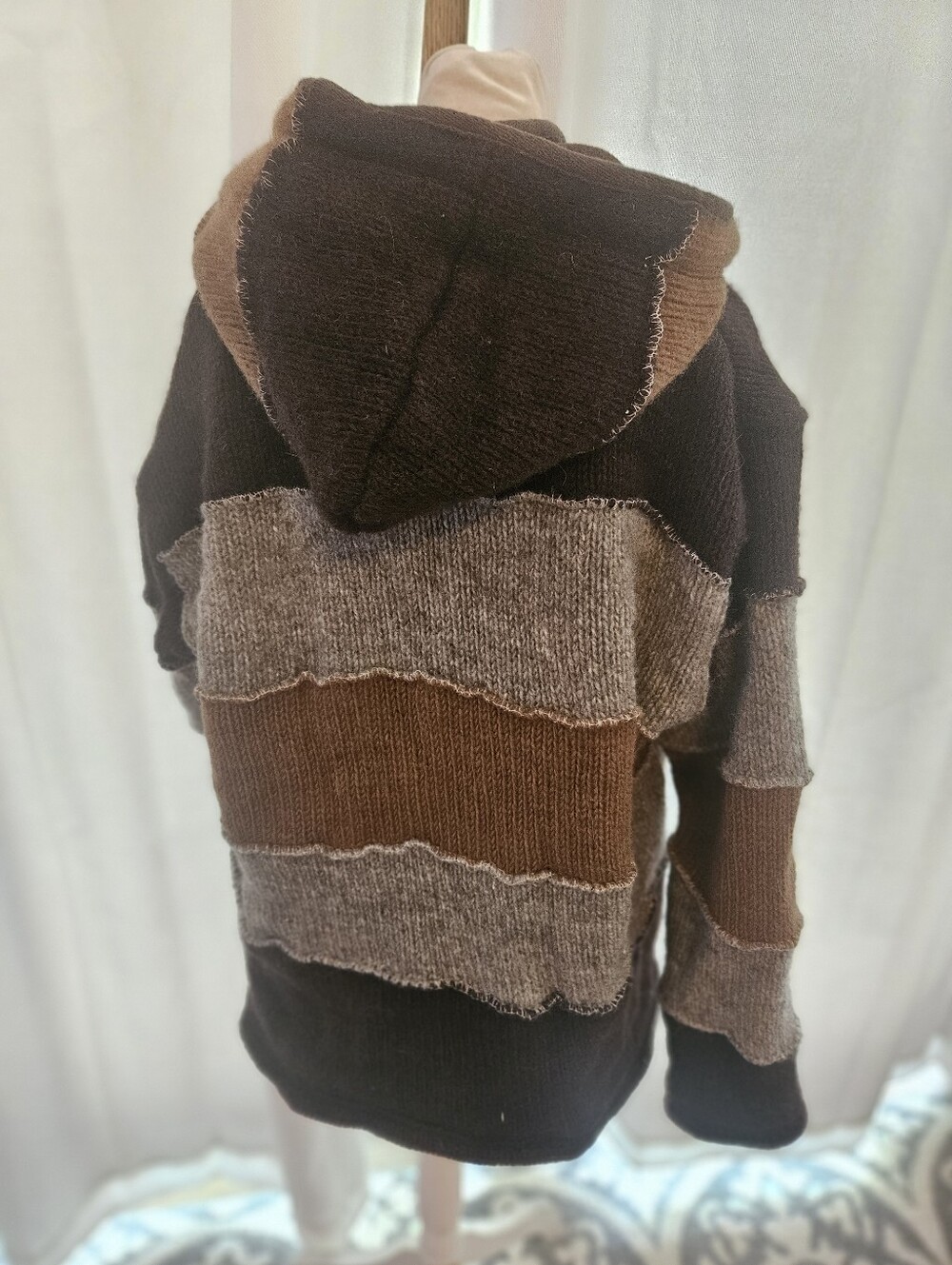 Men's Brown Lost Horizons Wool Striped Zip-Up Hooded Sweater L - Picture 2 of 8